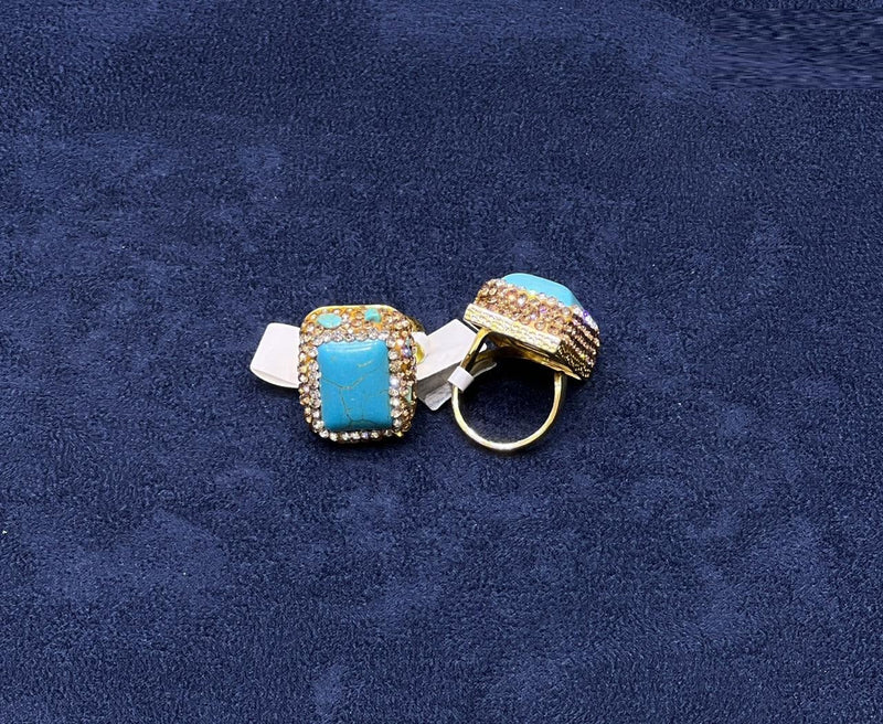 Turquoise Square Crystal Statement Ring